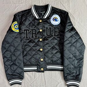 True Religion Black Bomber Jacket with Gold Accents